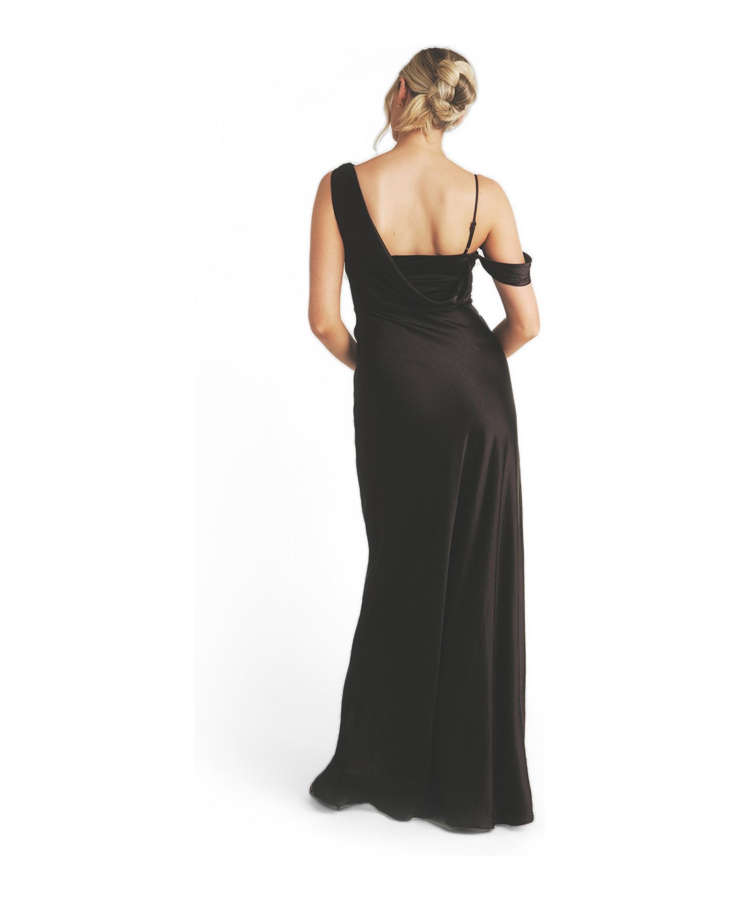 Women's Asymmetric Bardot Satin Bridesmaid Dress