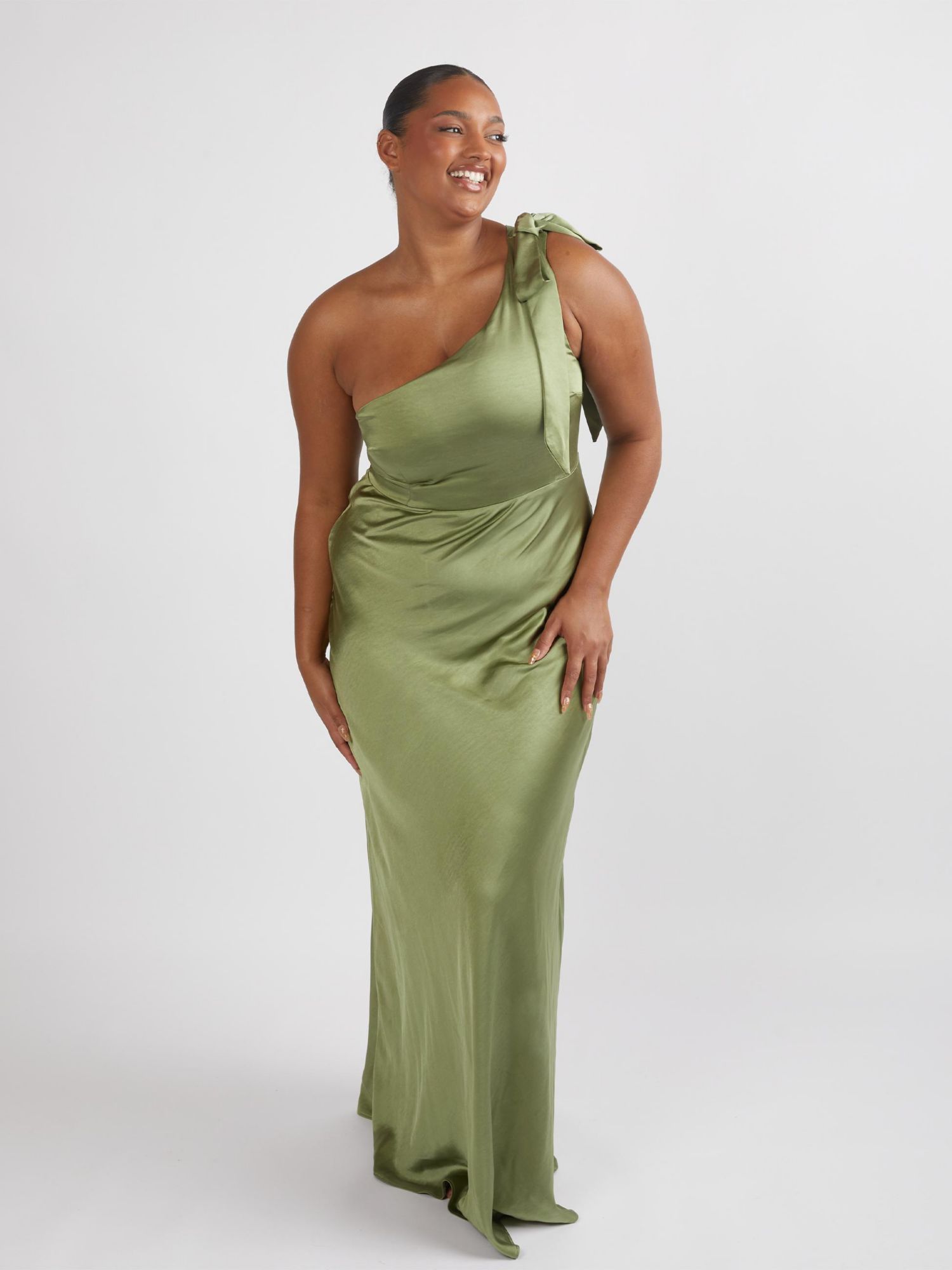 Women's Bow One Shoulder Satin Bridesmaid Dress