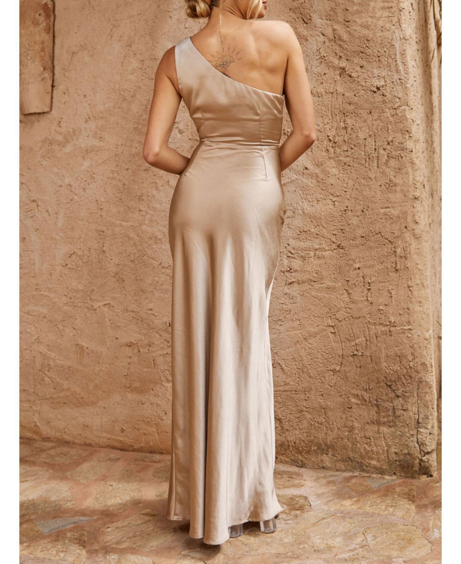 Women's One Shoulder Satin Bridesmaid Dress