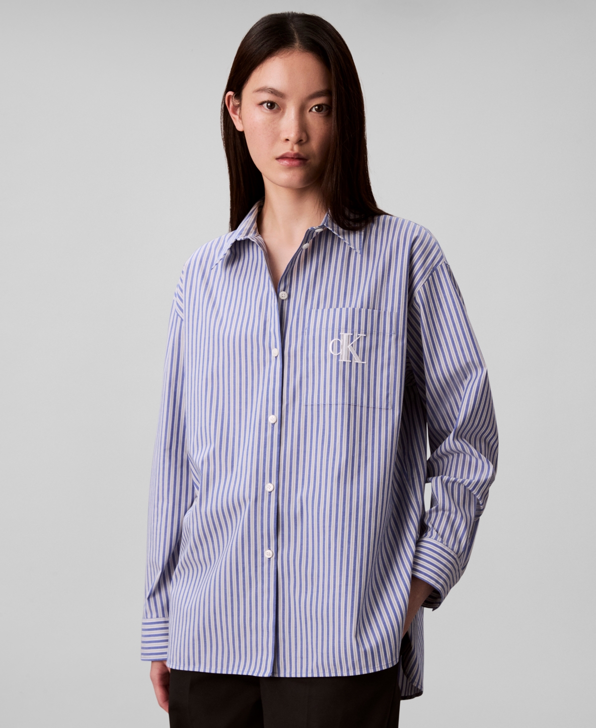 Calvin Klein Jeans Est.1978 Women's Poplin Relaxed Button Down Shirt In Multi