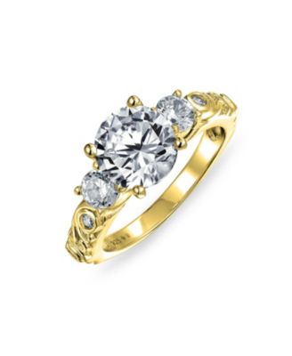 Round Solitaire Three Stone Promise Ring Set,Cubic Zirconia Past Present Future CZ Side Stones Sterling ,