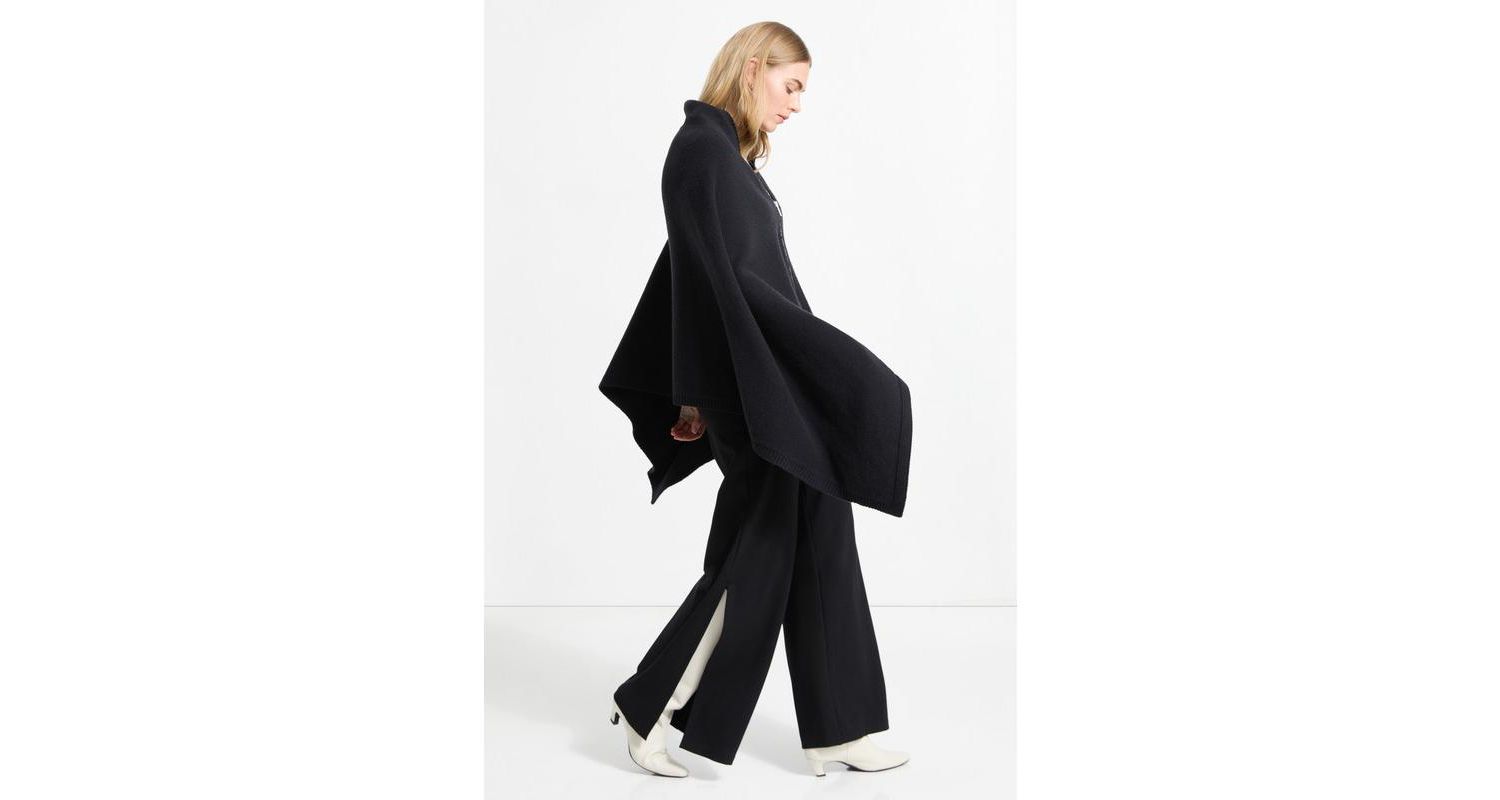 Women's Mika Italian Merino Wool Asymmetric-Hem Knit Cape with Zip