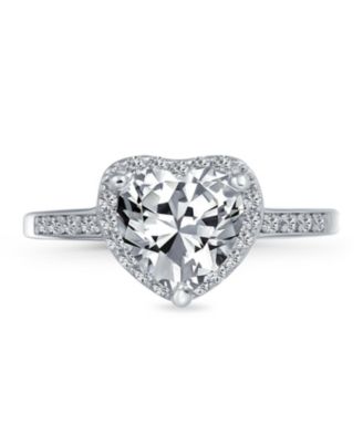 Classic 3CT Cubic Zirconia Halo Solitaire Heart Shaped Promise Ring Thin Pave CZ Band Ring Sterling Silver