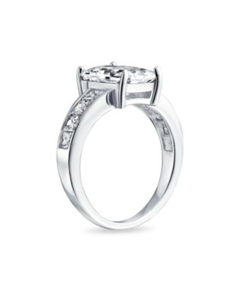 Classic Cubic Zirconia 4CT Rectangle Emerald Cut Solitaire Promise Ring CZ Side Baguette Band Sterling Silver