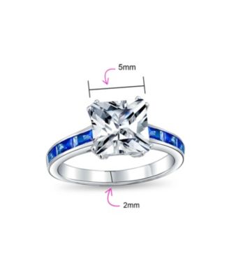 Classic 3CT CZ Square Princess Cut Promise Ring Cubic Zirconia Blue Channel Set Baguette Band Sterling Silver