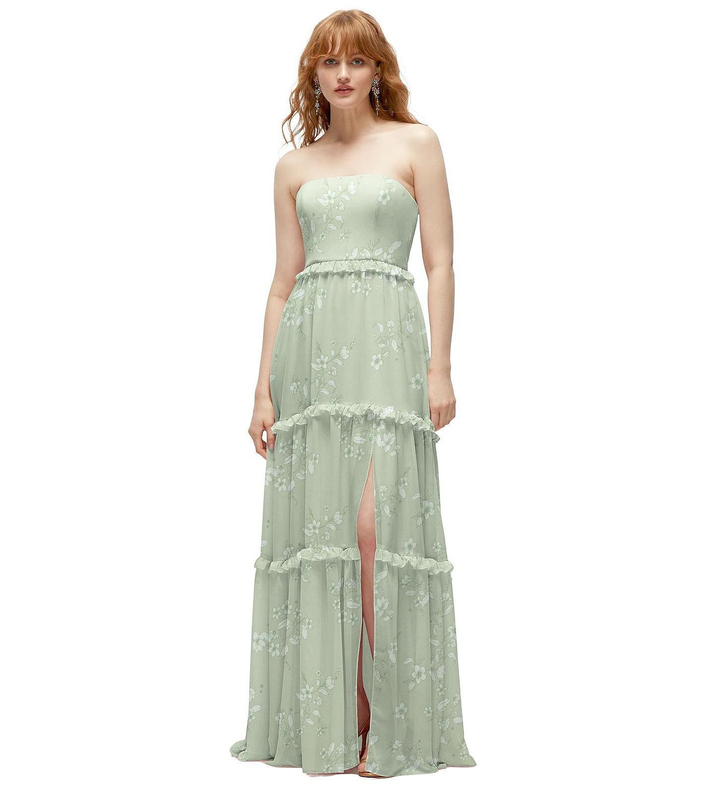 Женское платье After Six Strapless Chiffon Maxi Dress with Tiered Micro Ruffle Full Skirt, цвет: Винтажный шалфейный — фото 1