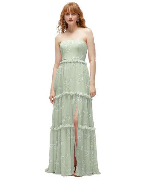 Женское платье After Six Strapless Chiffon Maxi Dress with Tiered Micro Ruffle Full Skirt, цвет: Винтажный шалфейный