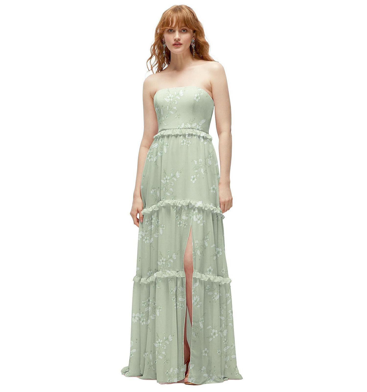 Strapless Chiffon Maxi Dress with Tiered Micro Ruffle Full Skirt