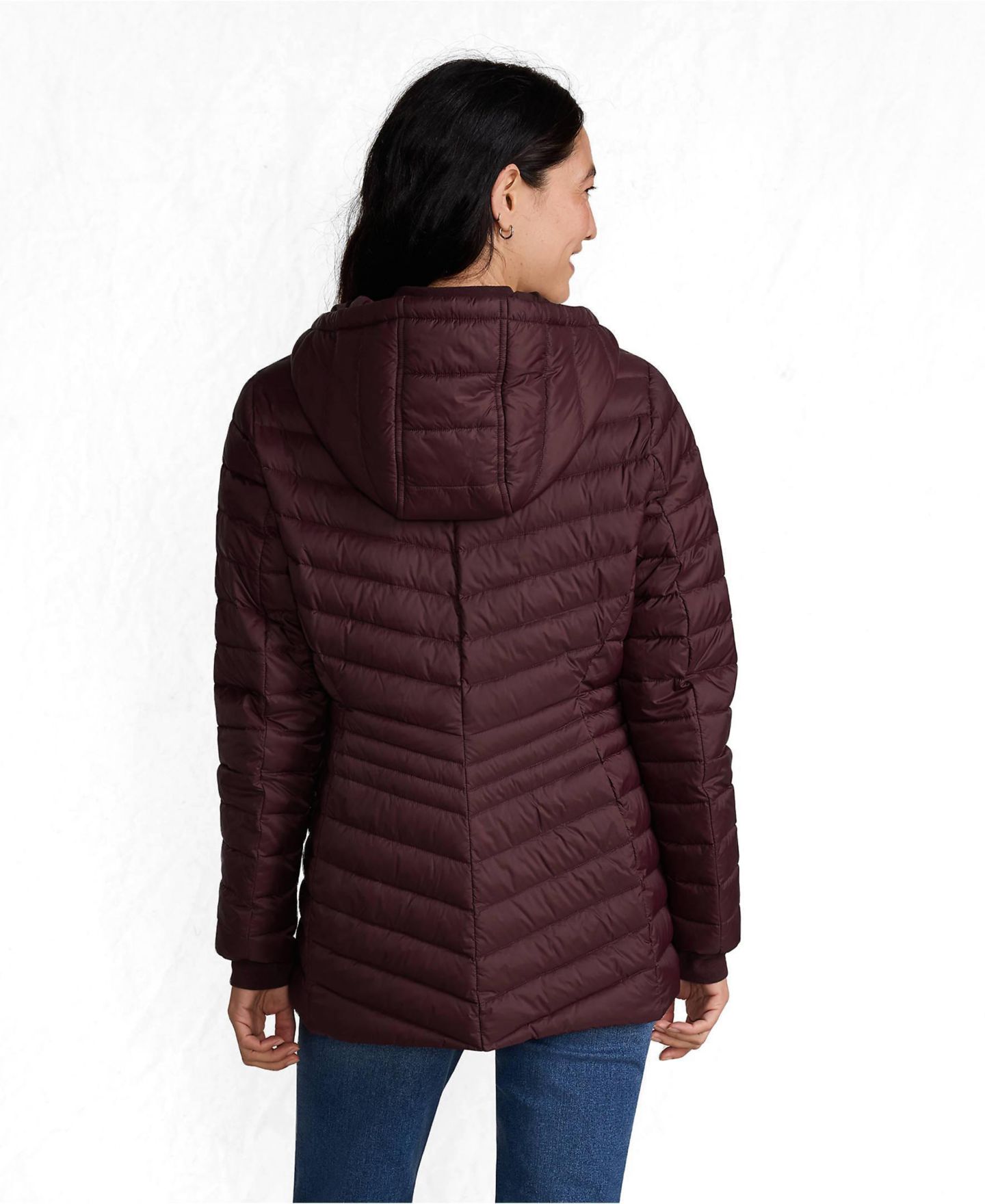Женская куртка Lands' End Wanderweight Packable Down Long, цвет: Бордовый — фото 2