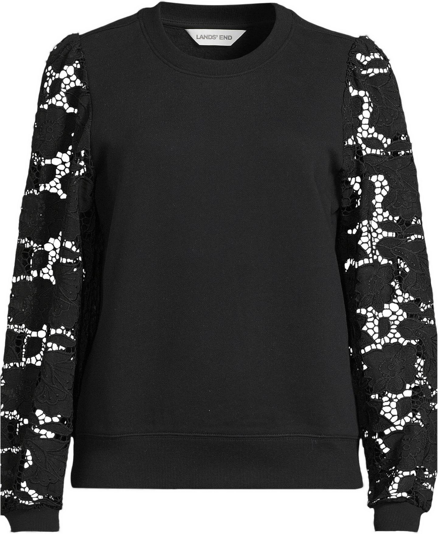 Женская толстовка Lands' End Serious Sweats Lace Sleeve, цвет: Чёрный — фото 3