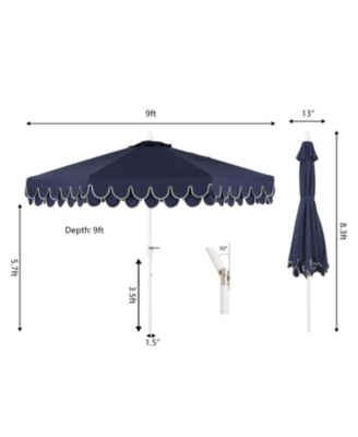 Tracy 9 ft. Classic MidCentury Scalloped Fringe Market Patio Umbrella with Auto-Tilt Crank, Wind Vent and UV Protection in Coral