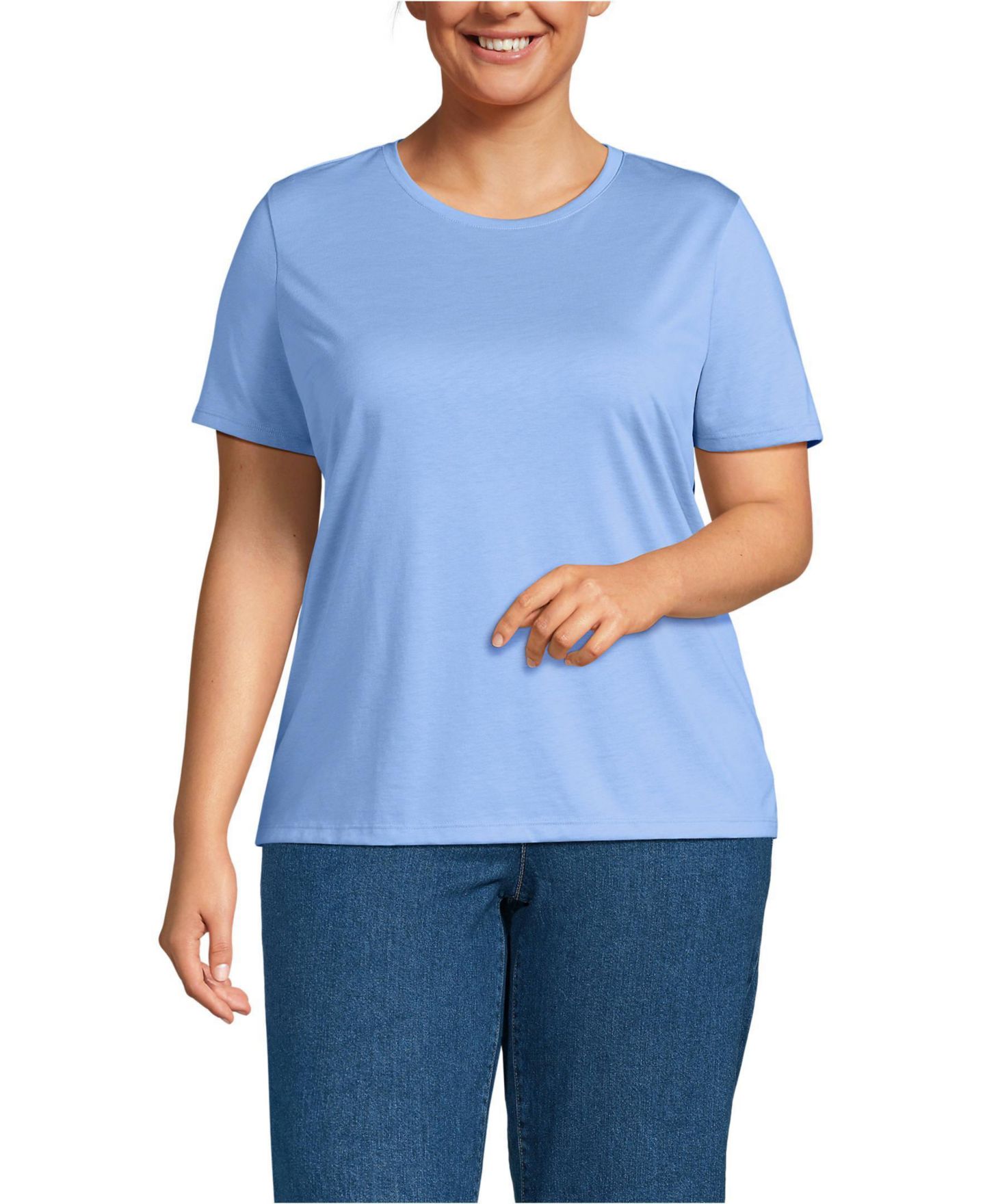 Женская футболка Lands' End Plus Size Supima Cotton Crew Neck, цвет: Прозрачный синий небесно-голубой — фото 1