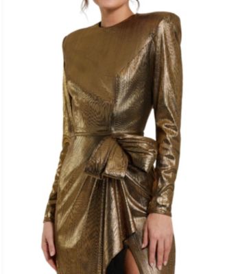 Women's Metallic Jersey Long Sleeve Gown With Bow