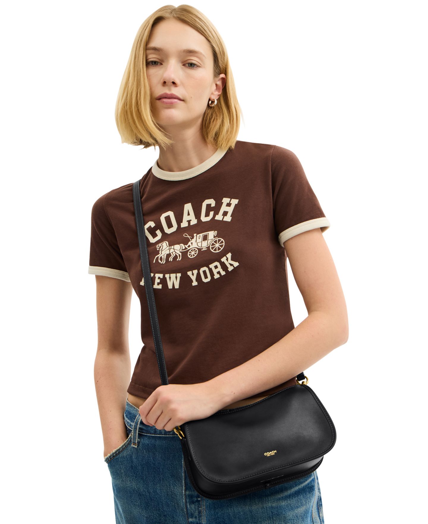 Женская сумка COACH Waverly Small Leather Shoulder, цвет: Латунный / Чёрный — фото 7
