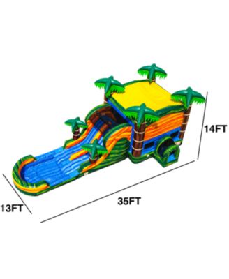 Cali Palms Commercial Grade Bounce House Water Slide with Dual Lane and Detachable Pool for Kids and Adults (with Blower), Tunnel Entrance, Basketball Hoop, Wet Dry Use, Obstacle Pop Ups