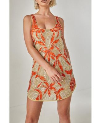 Women's Retro Lace Curved Hem Mini Dress