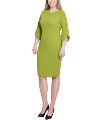 Petite 3/4 Cultivated Pearl-Detail Petal Sleeve Dress