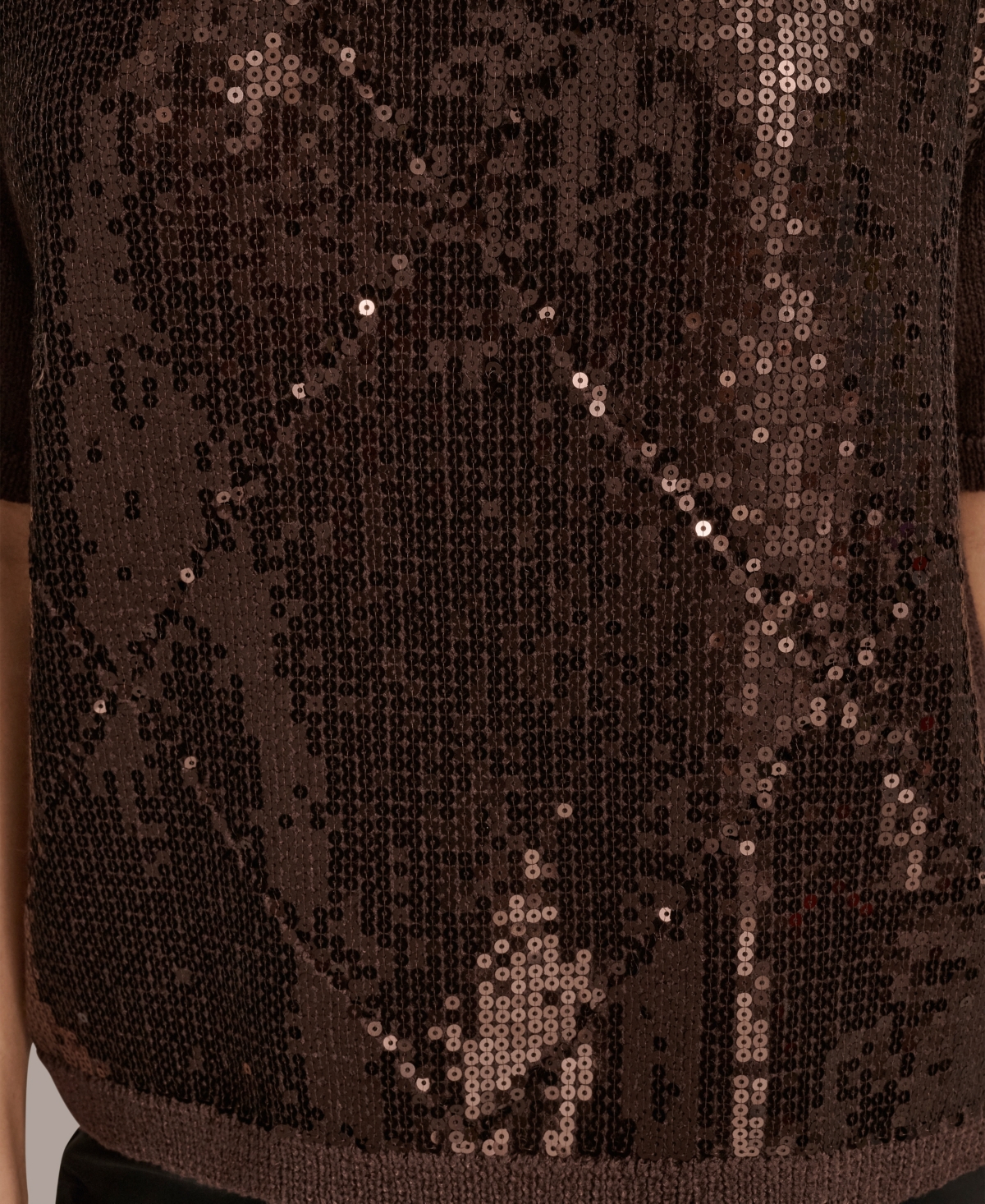 Donna Karan New York Short Sleeve Sequin Sweater In Brown
