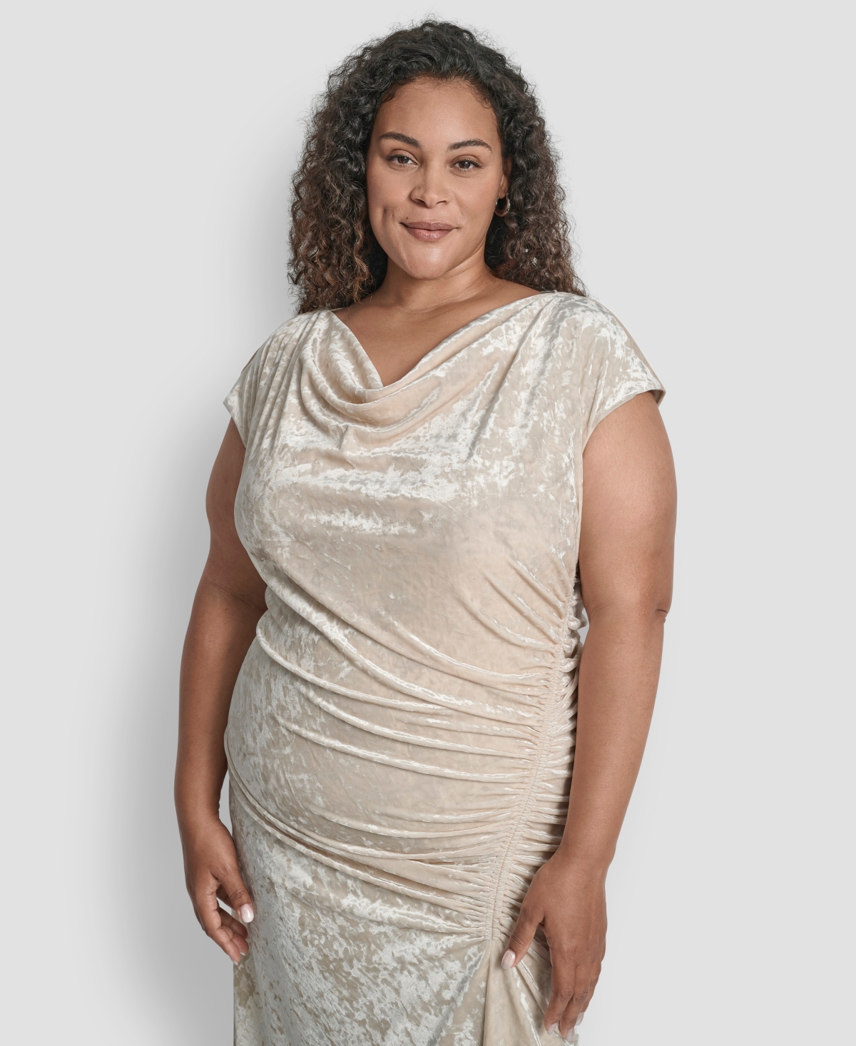 Dkny Plus Size Bungee Cord Ruched Midi Dress In Gray