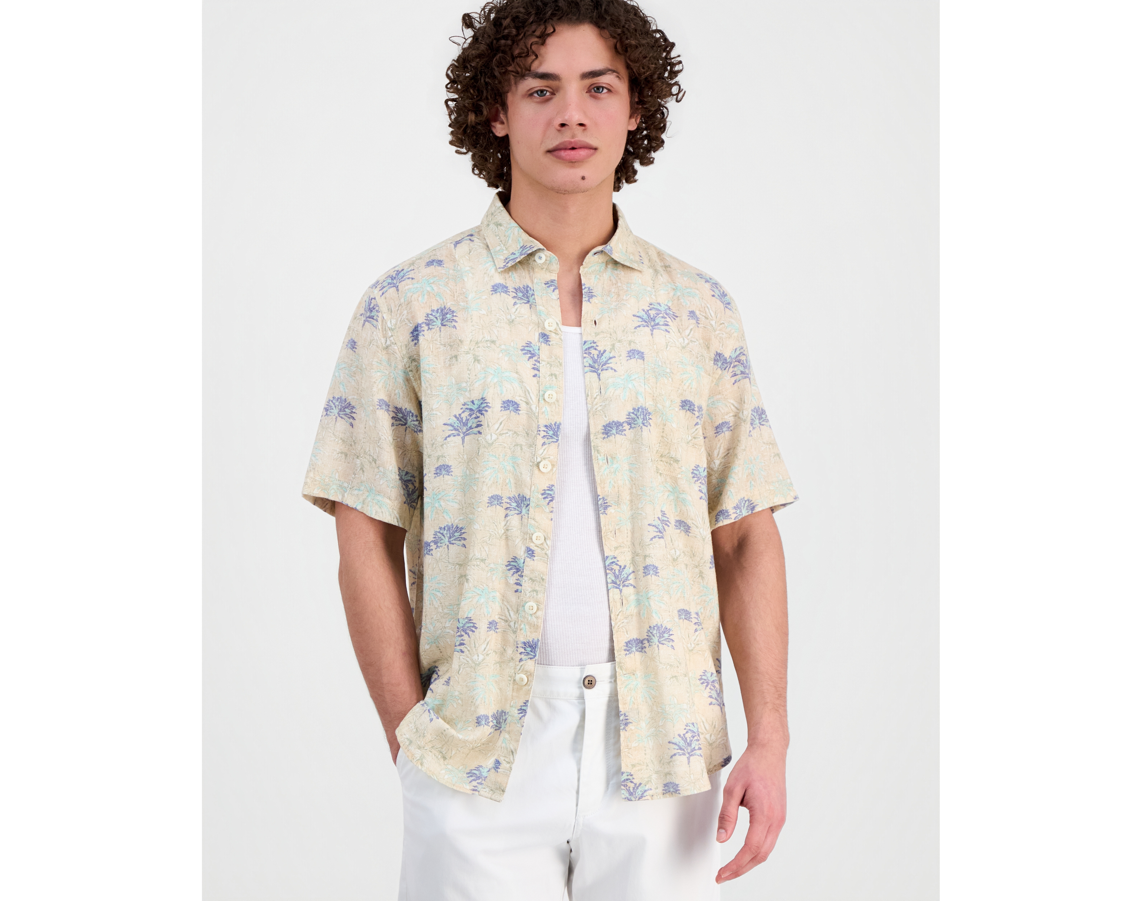 Tommy Bahama Men's Sand Desert Pacific Time Linen-Blend Shirt