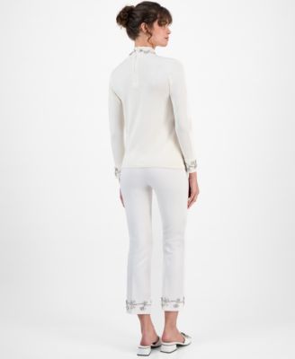 Women's Embellished Mock-Neck Sweater & Embellished Pull-On Kick-Flare Pants