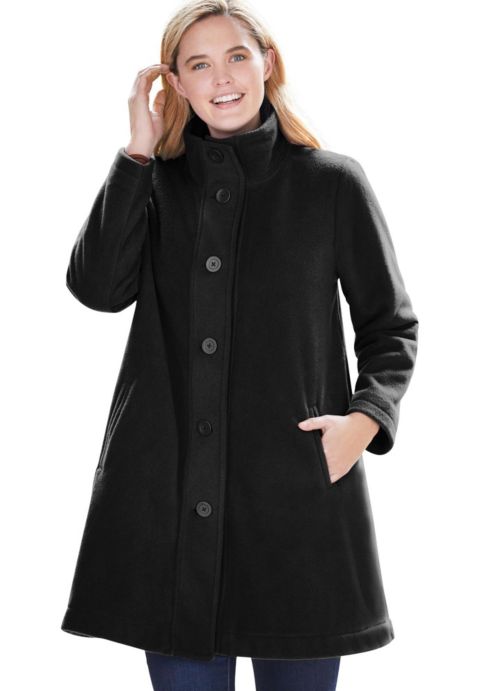 Женские куртки Woman Within Plus Size Fleece Swing Funnel-Neck Coat