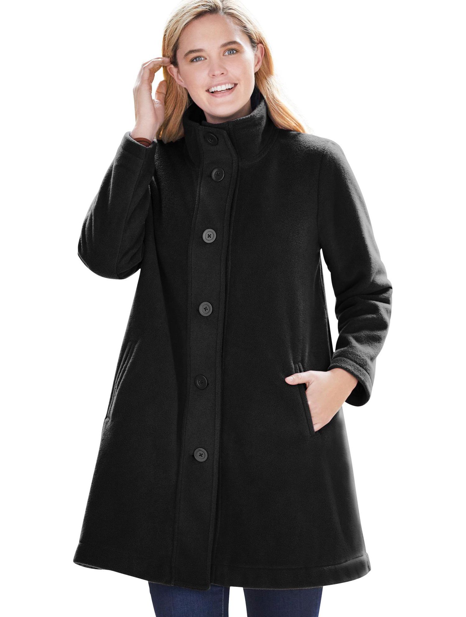 Plus Size Fleece Swing Funnel-Neck Coat