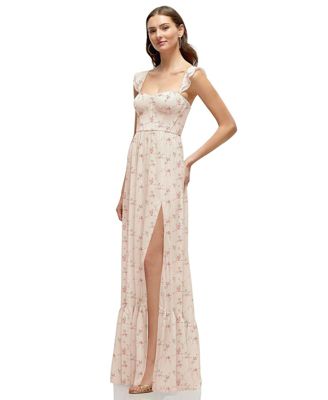 Plus Size Ruffle Strap Chiffon Bustier Maxi Dress with Ruffle Hem A-Line Skirt