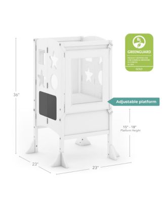 Classic Kitchen Helper Kids' Step Stool - Natural: Foldable and Adjustable Wooden Toddler Tower for Learning with Keeper