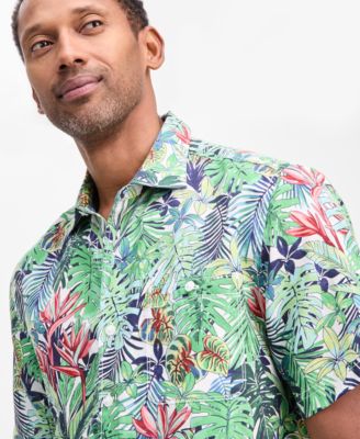 Men's Sand Linen Verde Gardens Printed Short-Sleeve Shirt