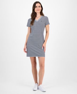 Nautica Jeans - Women's Striped V-Neck T-Shirt Dress