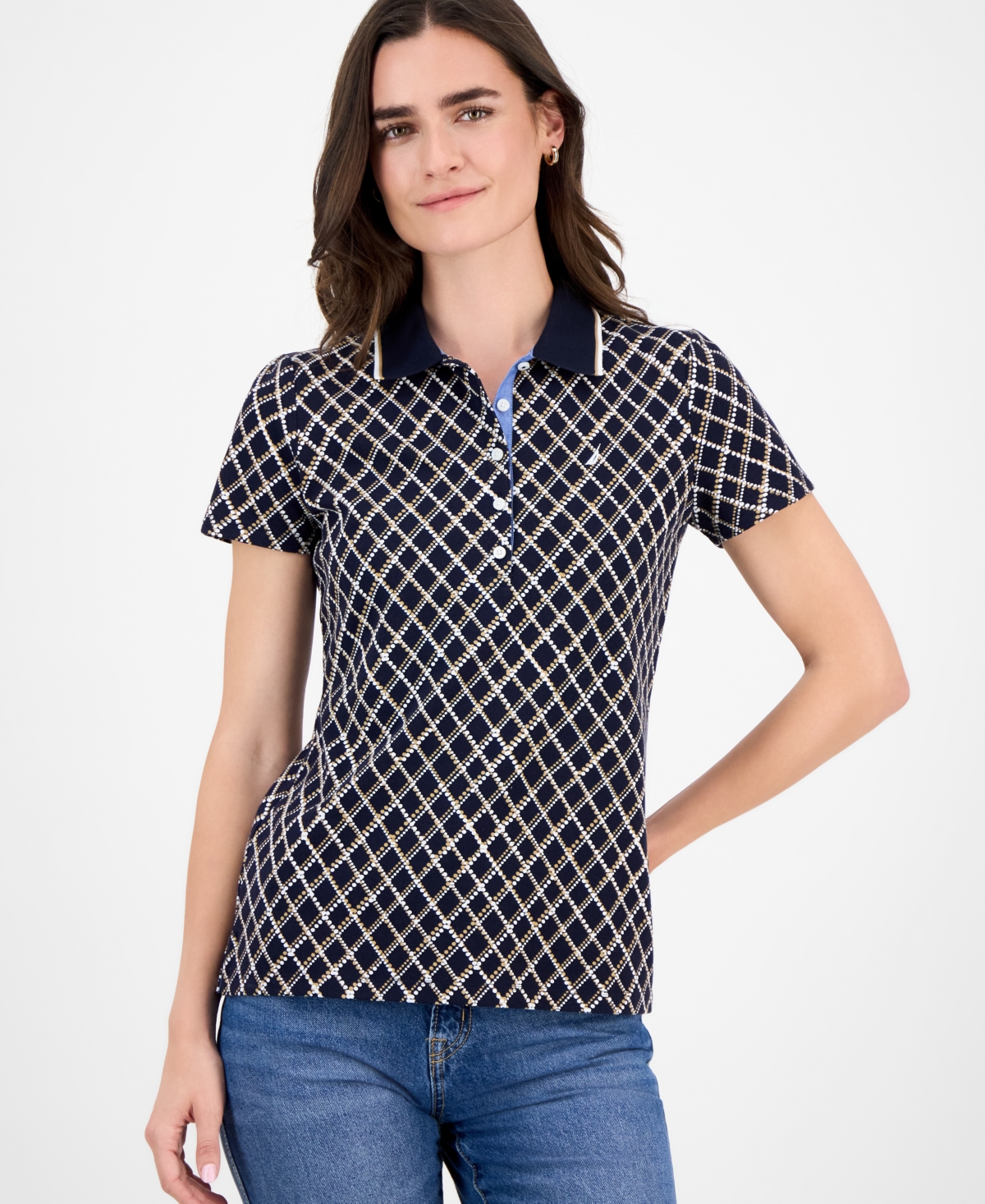 Nautica Jeans Women's Argyle Dot Polo Shirt In Multi