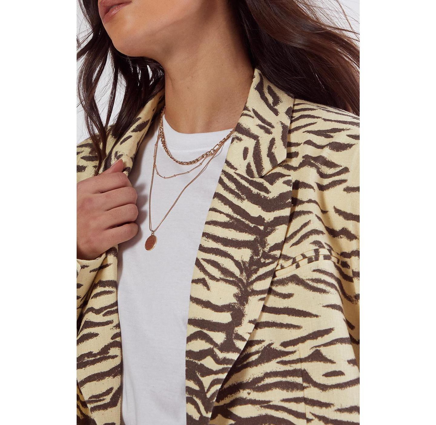 Женский пиджак Nasty Gal Zebra Print Oversized Tailored Blazer, цвет: Сливочный — фото 8