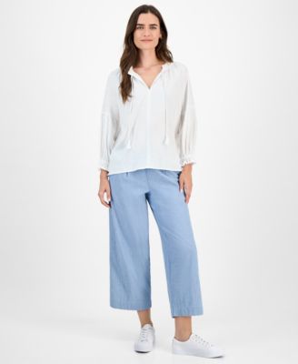 Women's Split-Neck Ruffled-Trim Blouse