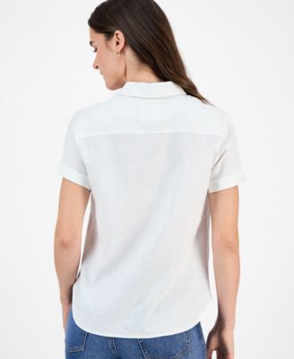 Nautica Women's Solid Short-Sleeve Camp Shirt