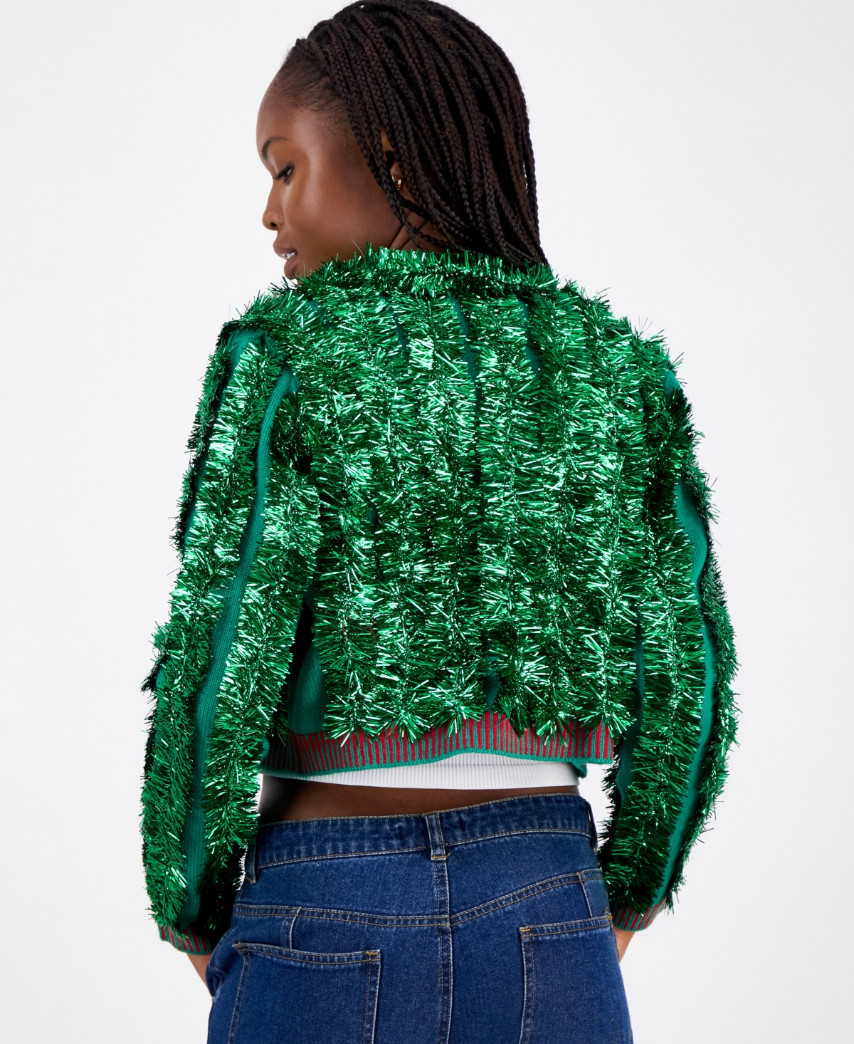 Hooked Up By Iot Juniors' Tinsel Cardigan Sweater In Green