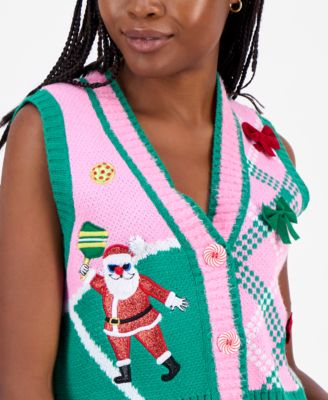 Juniors' Santa Pickleball Sleeveless Sweater Vest