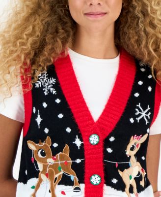Juniors' Rudolph Sleeveless Holiday Sweater Vest