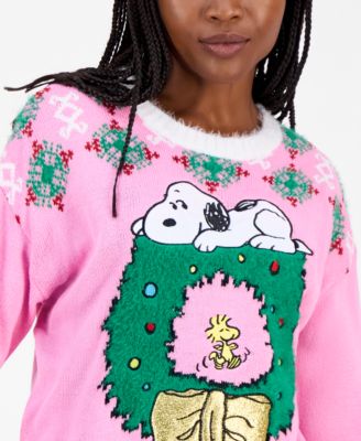 Juniors' Snoopy Wreath Sweater