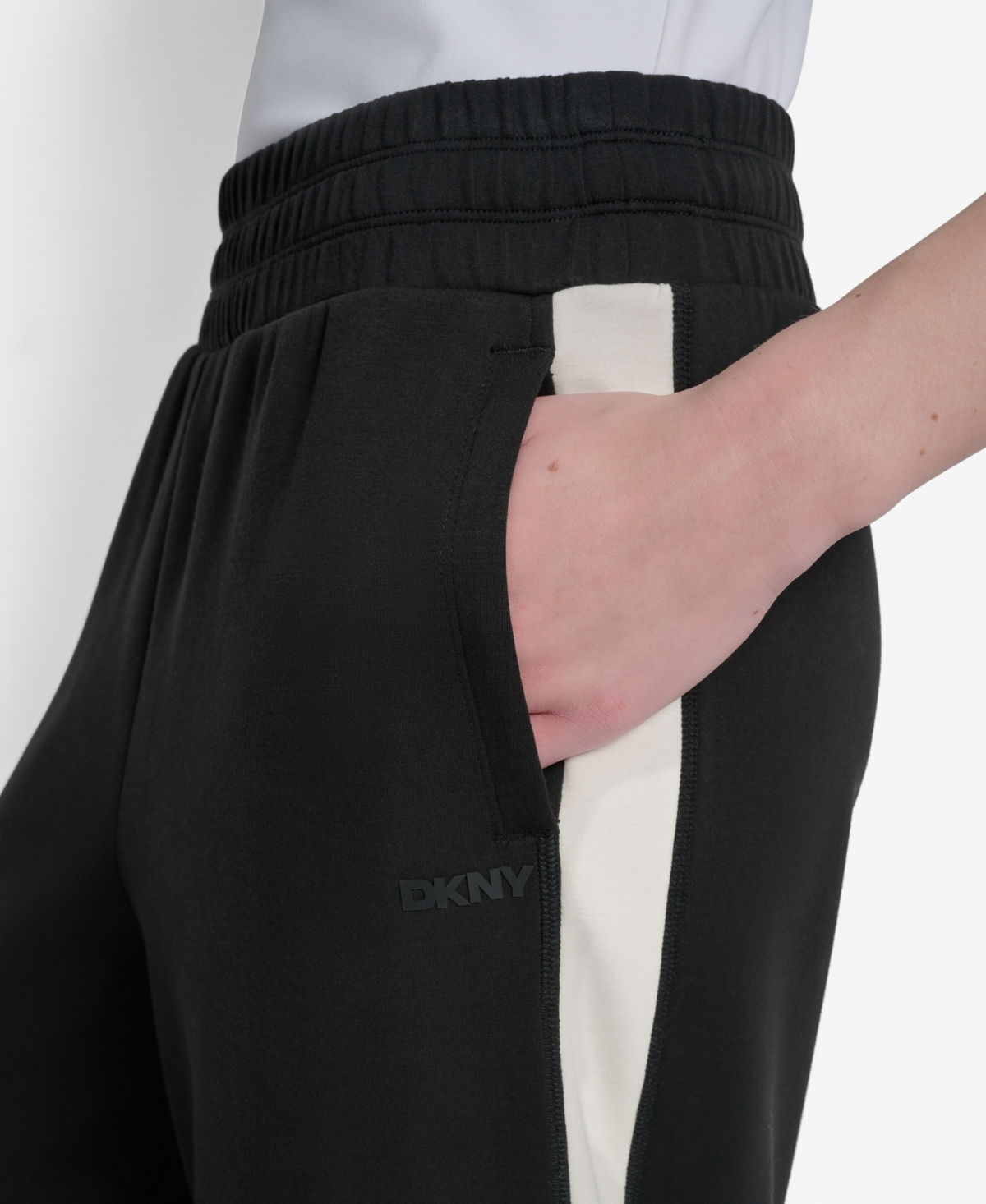 Dkny High Waist Modified Wide Leg Track Pants In Black