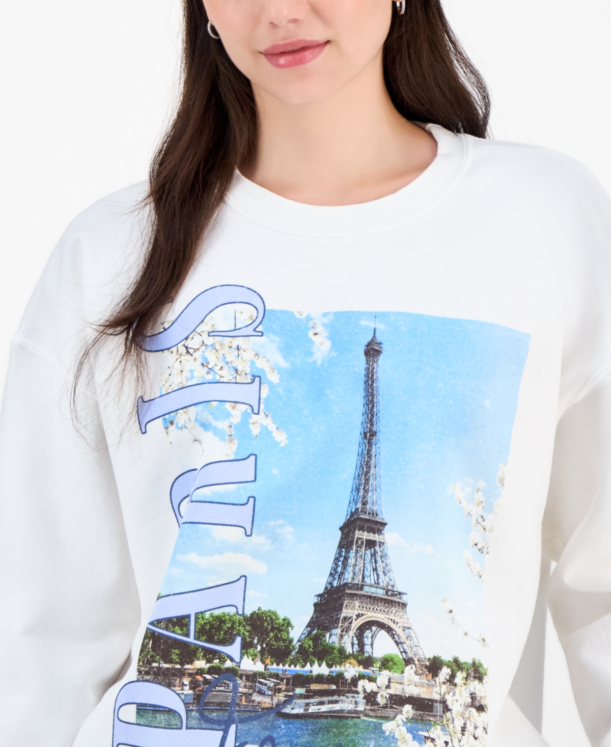 Love Tribe Juniors' Paris France Graphic Sweatshirt In White