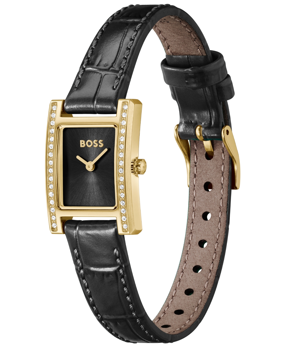 Hugo Boss Boss Lucy Precious Rectangular Watch, 18.5mm In Black