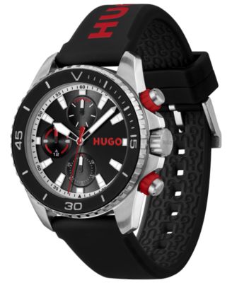 Men's Dive Quartz Multifunction Black Silicone Watch, 44mm