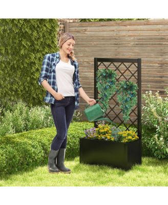 2 PCS Raised Garden Bed with Trellis Metal Planter Box for Climbing Plants