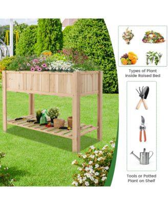 47'' Wooden Raised Garden Bed w/Bottom Shelf & Bed Liner Outdoor Elevated Planter Box
