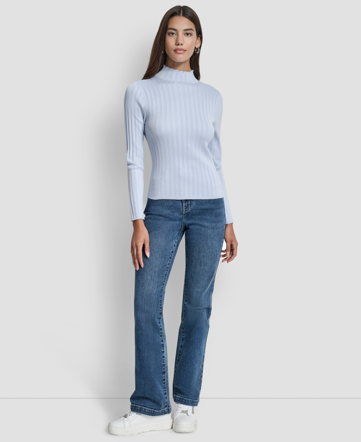 Dkny Jeans Petite Ribbed Mock-neck Sweater In Blue