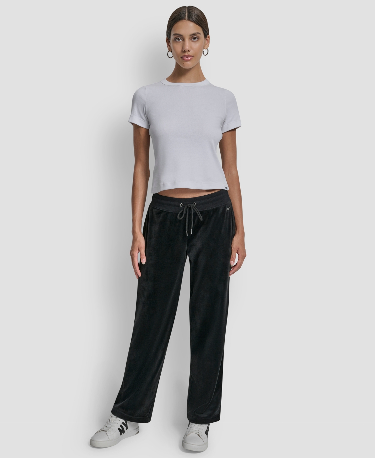 Dkny Jeans Petite Drawstring-waist Velour Pants In Black