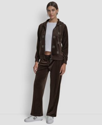 Petite Logo Detail Velour Zip-Up Hoodie