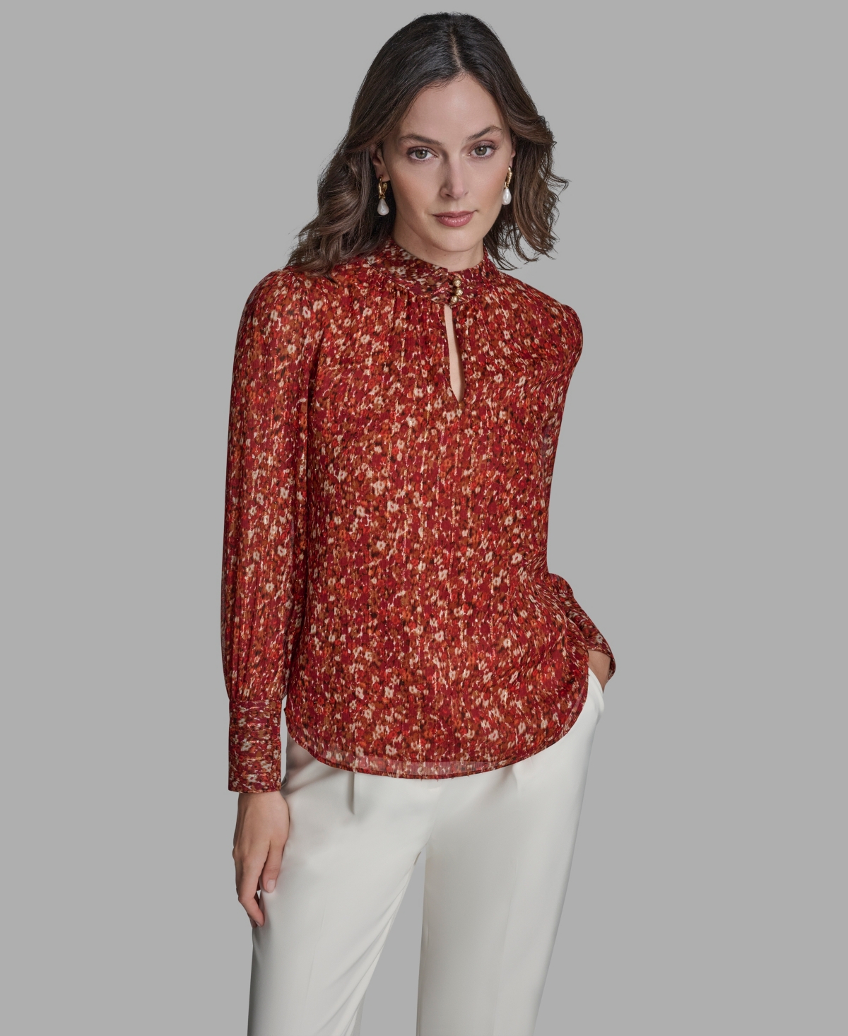Bcbg Women's Printed Mock Neck Top In Brown