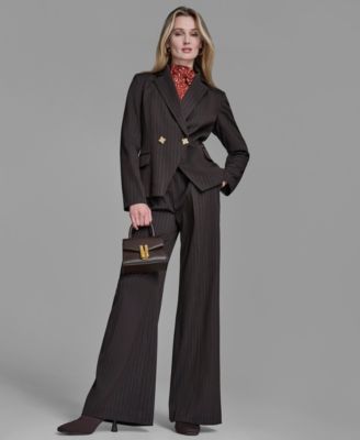 Women's Pinstripe Peak Lapel Notch Collar Jacket